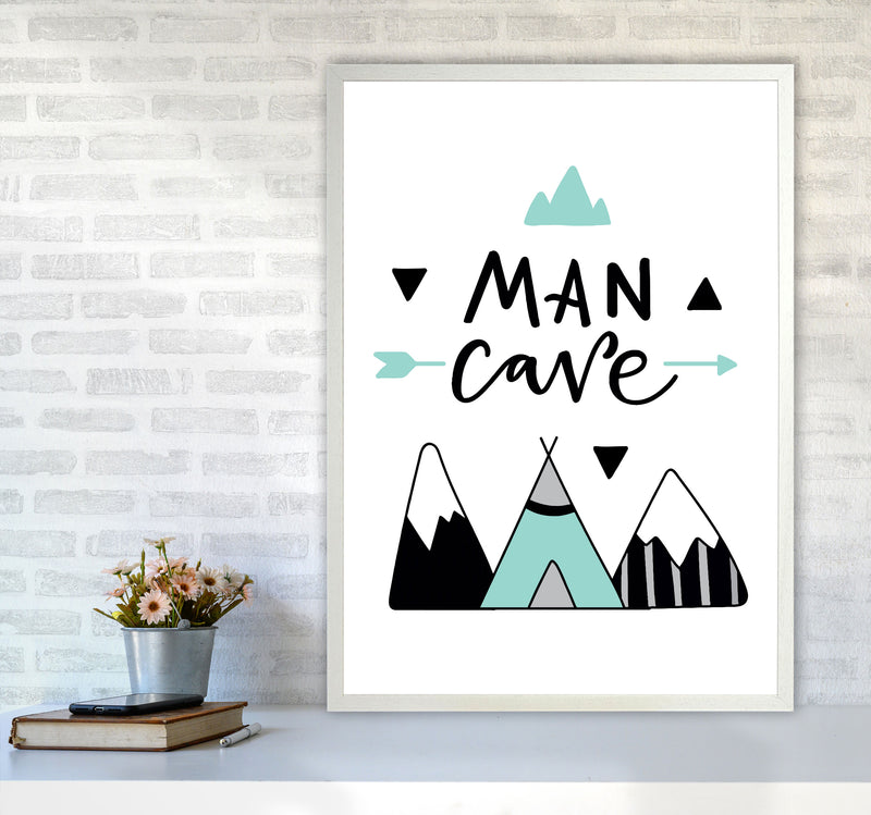 Man Cave Mountains Mint And Black Framed Typography Wall Art Print A1 Oak Frame