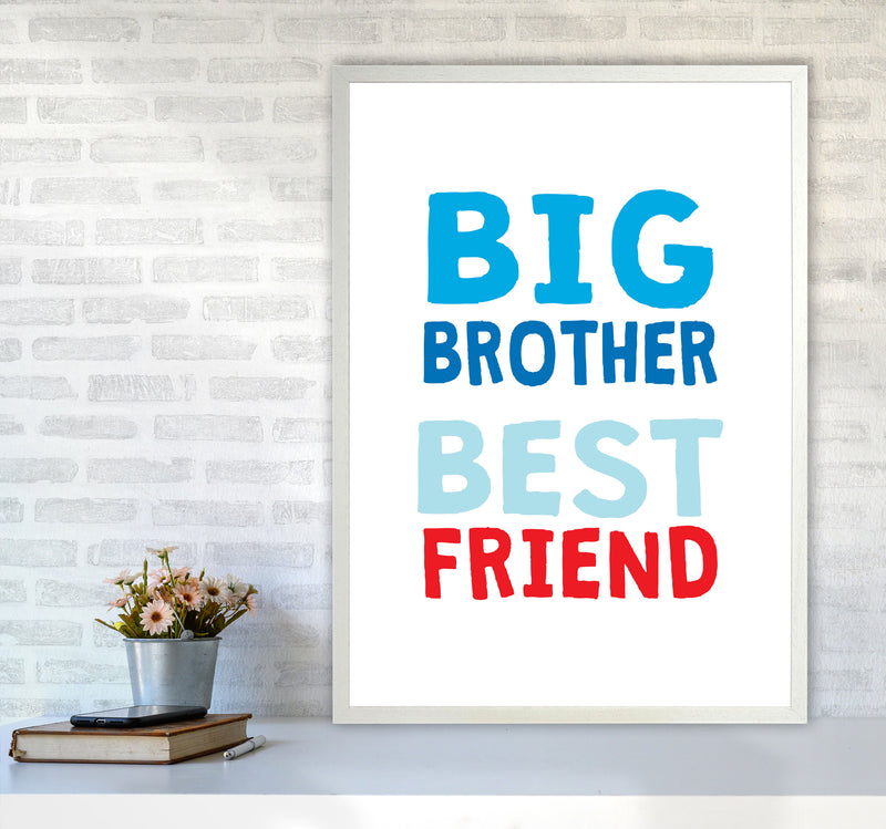 Big Brother Best Friend Blue Framed Typography Wall Art Print A1 Oak Frame