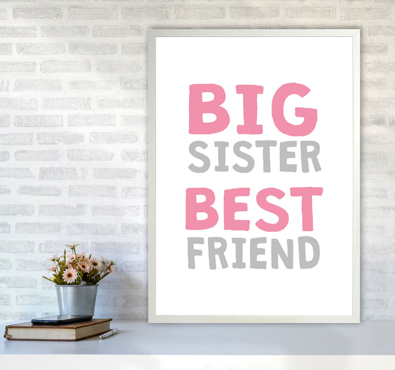 Big Sister Best Friend Pink Framed Typography Wall Art Print A1 Oak Frame