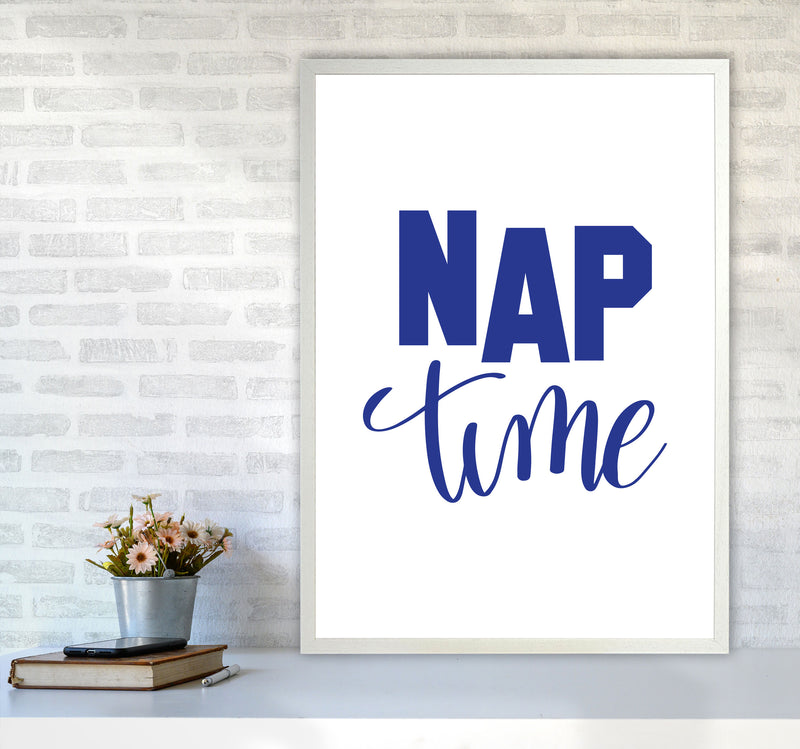 Nap Time Navy Framed Typography Wall Art Print A1 Oak Frame
