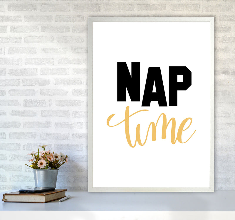 Nap Time Black And Mustard Framed Typography Wall Art Print A1 Oak Frame