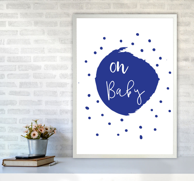 Oh Baby Navy Framed Typography Wall Art Print A1 Oak Frame