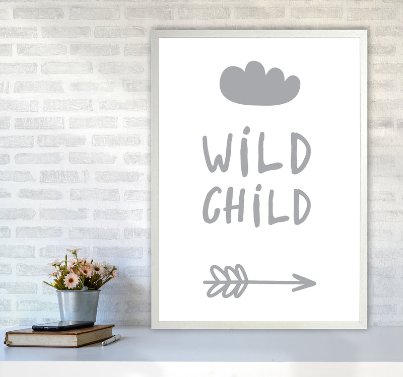 Wild Child Grey Framed Nursey Wall Art Print A1 Oak Frame