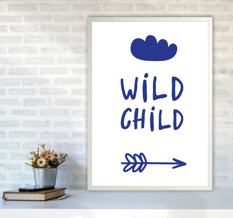 Wild Child Navy Framed Nursey Wall Art Print A1 Oak Frame