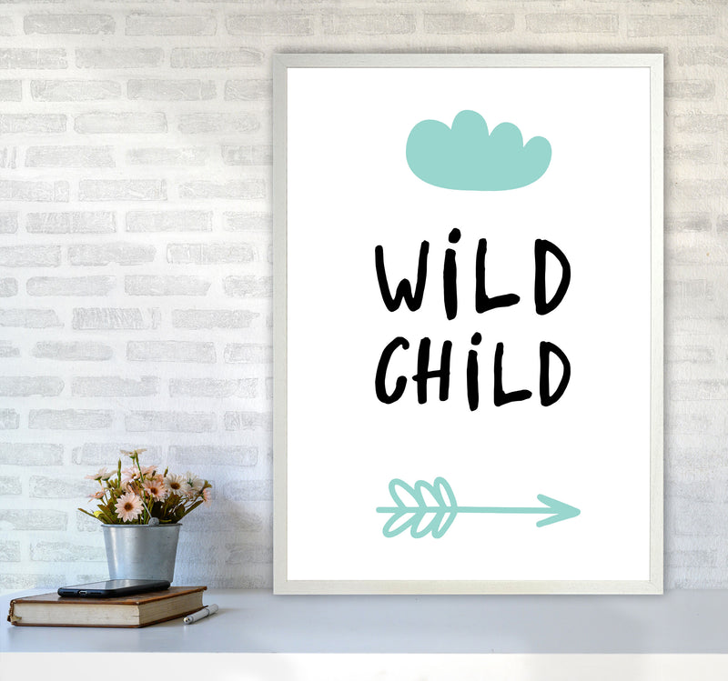 Wild Child Mint And Black Framed Nursey Wall Art Print A1 Oak Frame