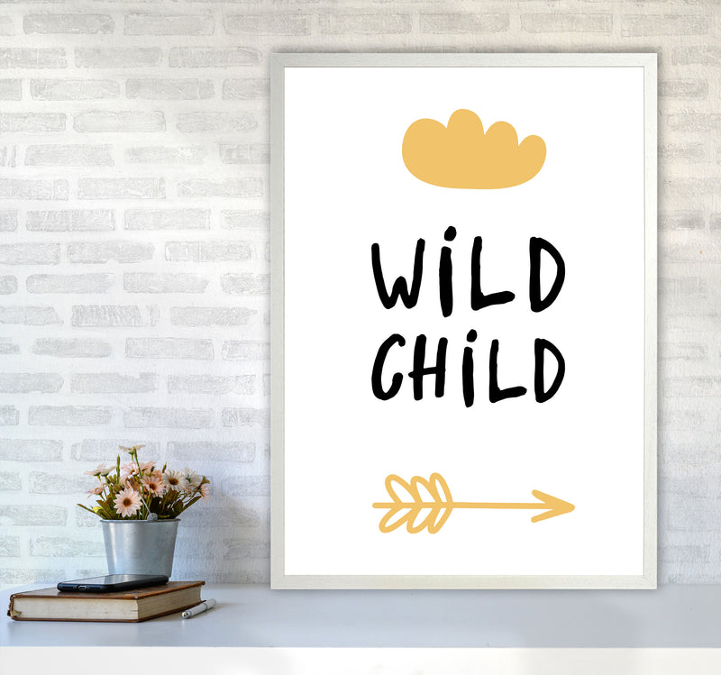 Wild Child Mustard And Black Framed Nursey Wall Art Print A1 Oak Frame