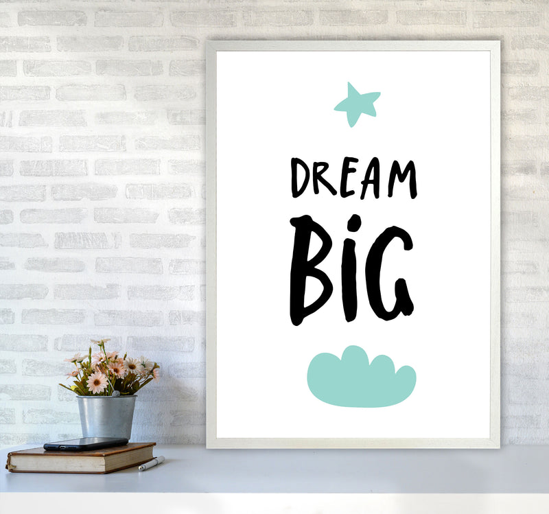 Dream Big Mint Cloud Framed Typography Wall Art Print A1 Oak Frame
