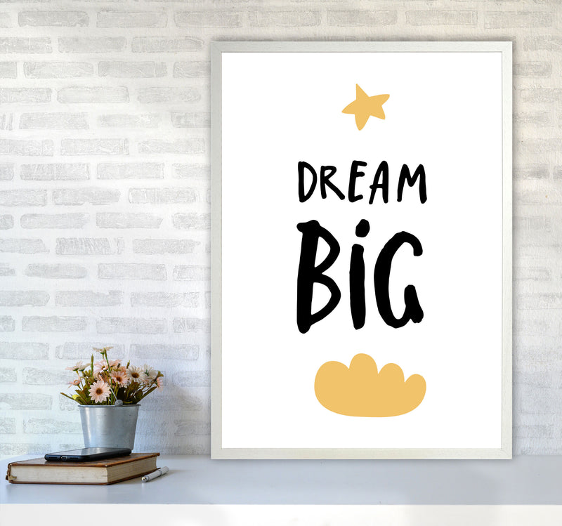 Dream Big Yellow Cloud Framed Typography Wall Art Print A1 Oak Frame