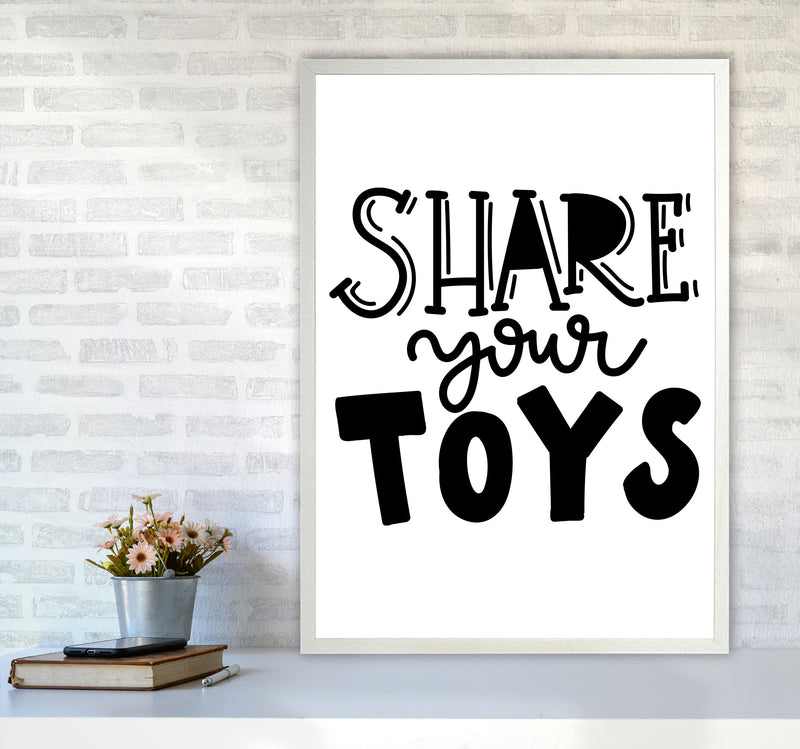 Share Your Toys Framed Nursey Wall Art Print A1 Oak Frame