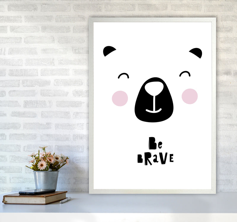 Be Brave Bear Face Framed Typography Wall Art Print A1 Oak Frame