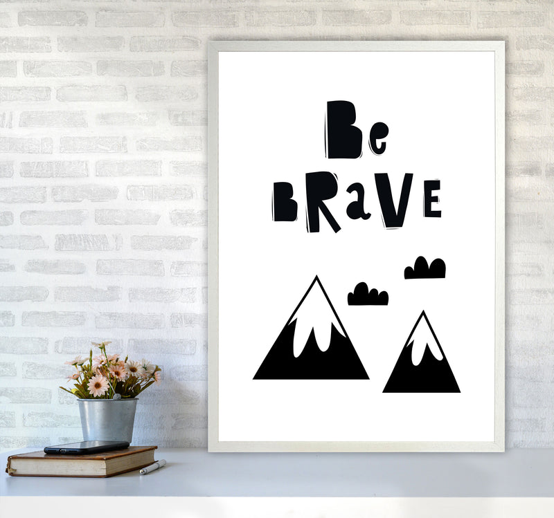 Be Brave Scandi Mountains Framed Typography Wall Art Print A1 Oak Frame