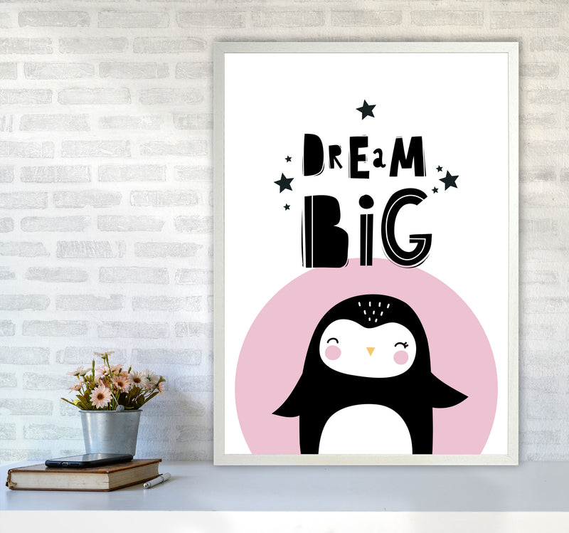 Dream Big Penguin Framed Nursey Wall Art Print A1 Oak Frame