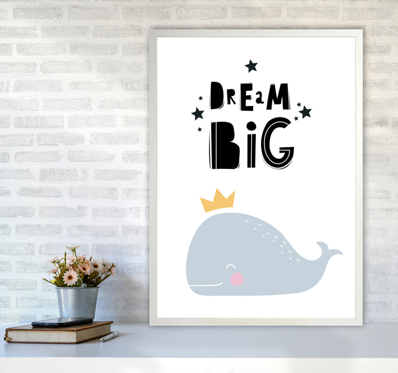Dream Big Whale Framed Nursey Wall Art Print A1 Oak Frame