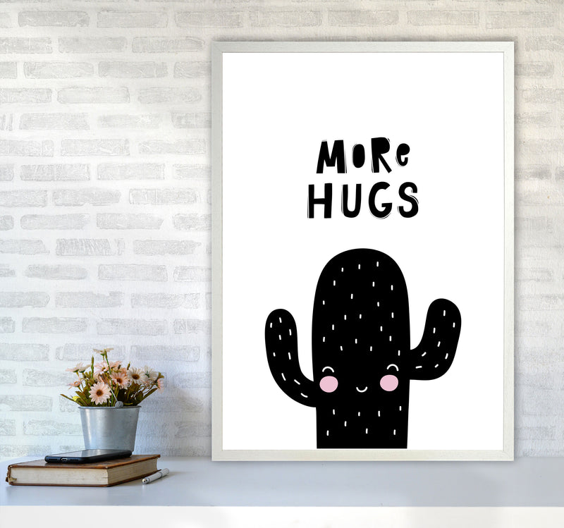 More Hugs Cactus Framed Typography Wall Art Print A1 Oak Frame