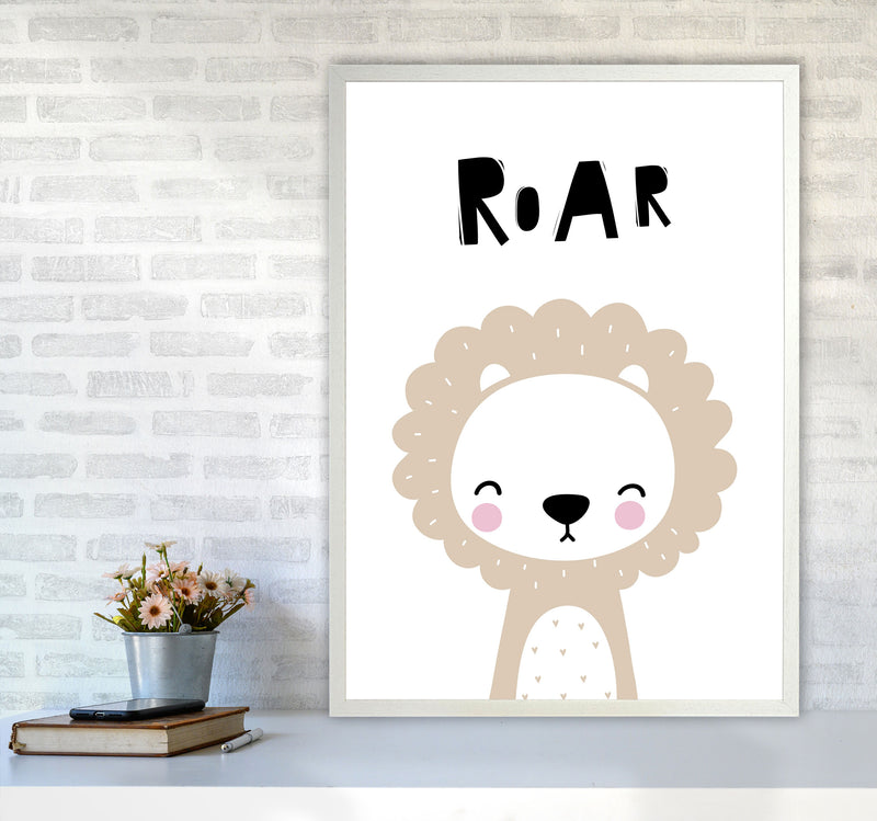 Lion Roar Modern Print Animal Art Print A1 Oak Frame