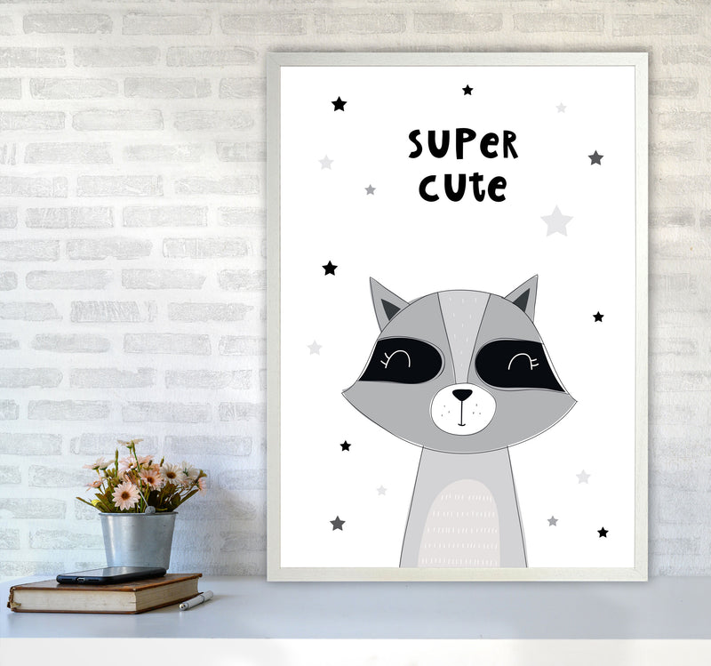 Super Cute Raccoon Framed Nursey Wall Art Print A1 Oak Frame