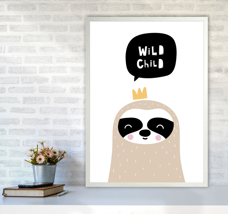 Wild Child Sloth Framed Nursey Wall Art Print A1 Oak Frame
