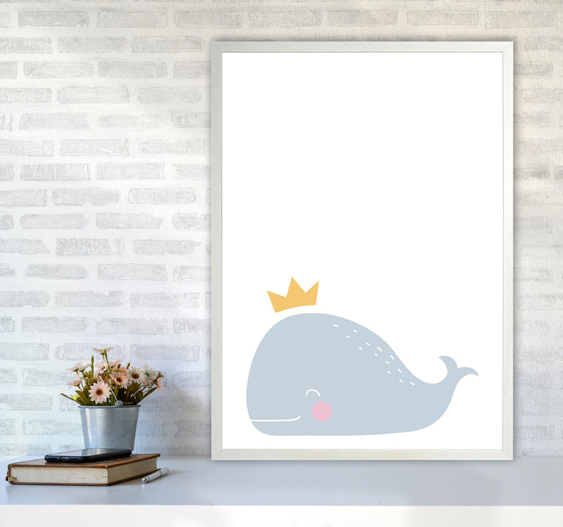 Whale With Crown Framed Nursey Wall Art Print A1 Oak Frame