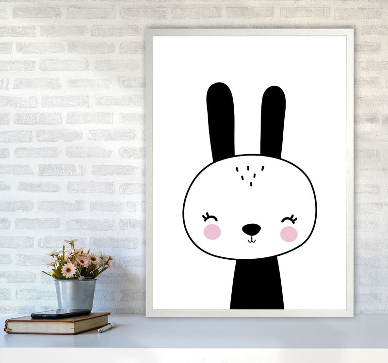 Black And White Scandi Bunny Modern Print Animal Art Print A1 Oak Frame