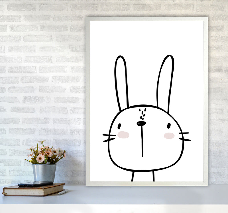 White Bunny Modern Print, Animal Art Print A1 Oak Frame