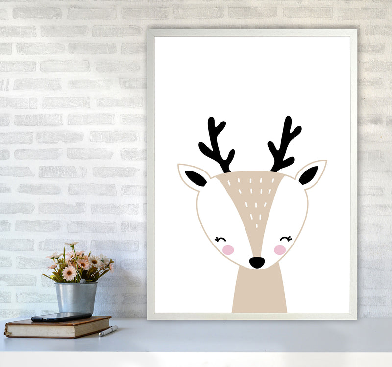 Scandi Beige Deer Framed Nursey Wall Art Print A1 Oak Frame