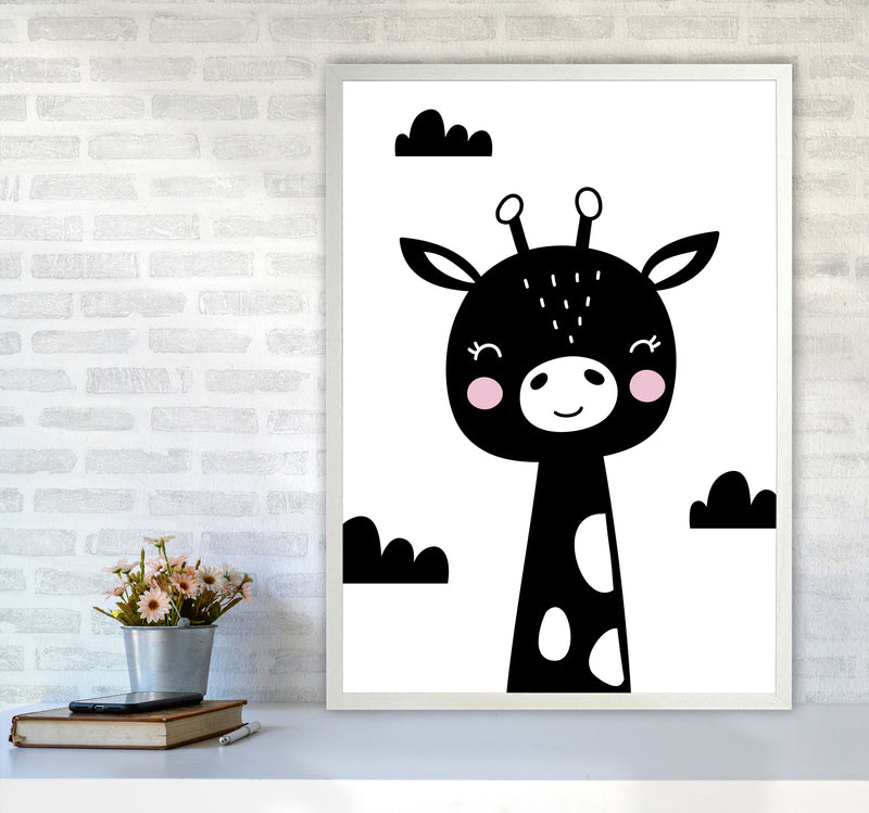 Scandi Black Giraffe Framed Nursey Wall Art Print A1 Oak Frame