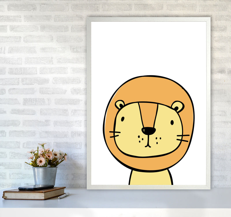 Scandi Lion Framed Nursey Wall Art Print A1 Oak Frame