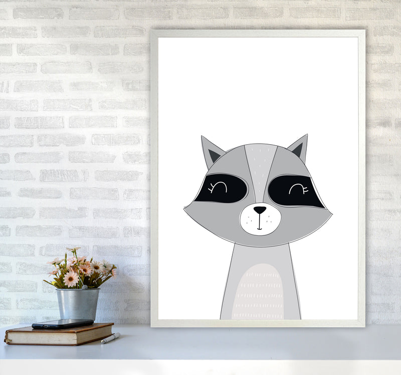 Scandi Raccoon Framed Nursey Wall Art Print A1 Oak Frame