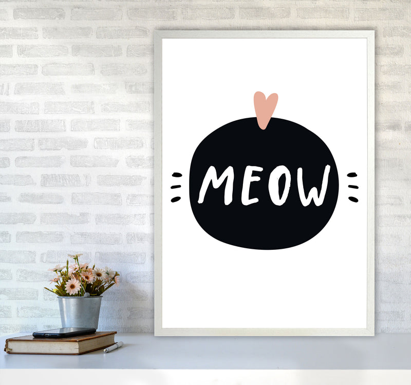 Meow Framed Typography Wall Art Print A1 Oak Frame