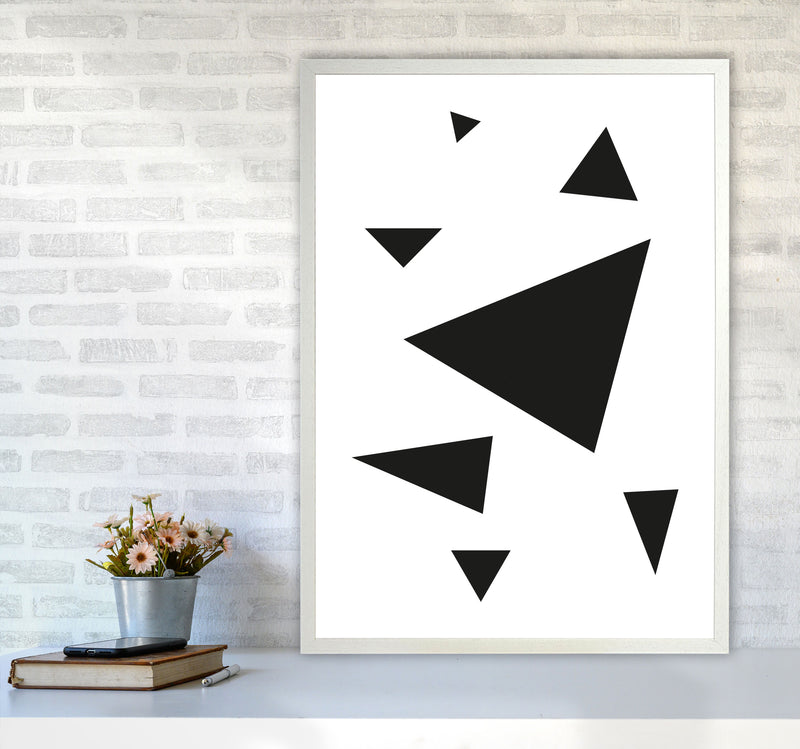 Black Abstract Triangles Modern Print A1 Oak Frame