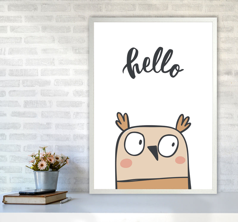Hello Owl Modern Print Animal Art Print A1 Oak Frame