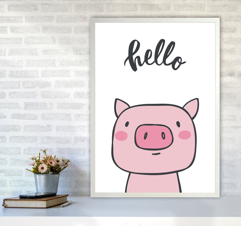 Hello Pig Modern Print Animal Art Print A1 Oak Frame