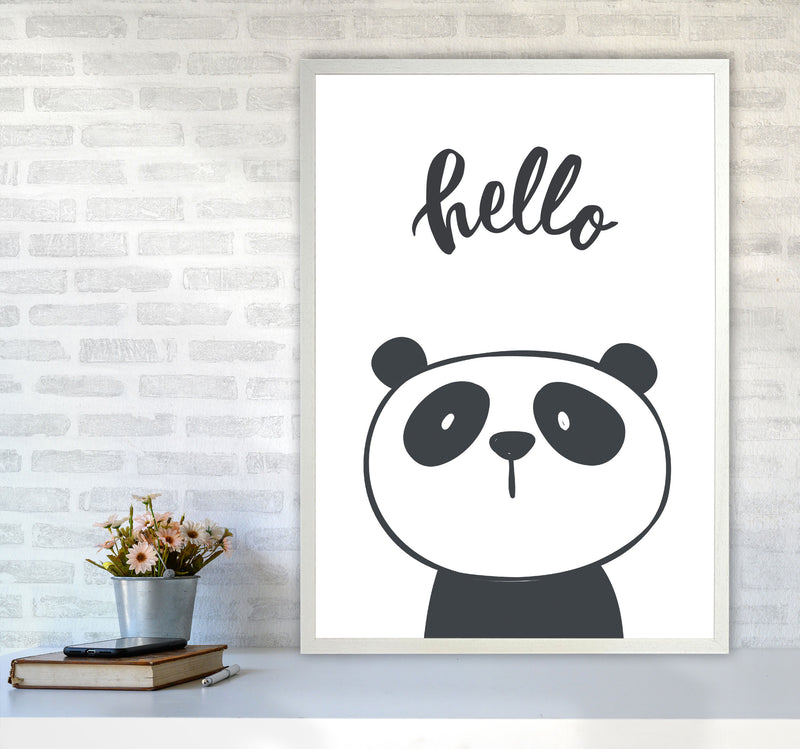 Hello Panda Modern Print Animal Art Print A1 Oak Frame