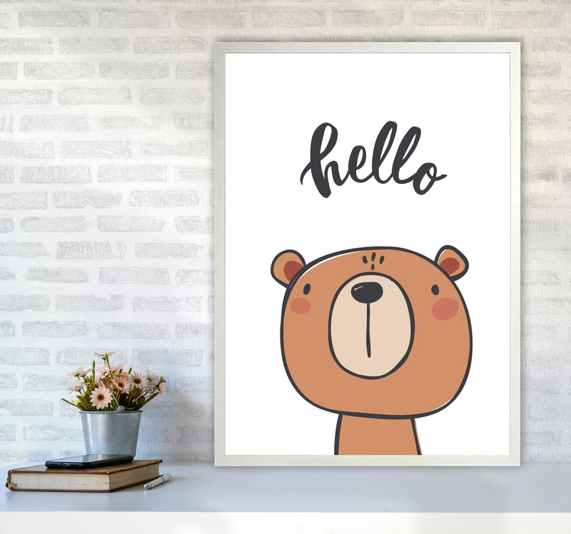 Hello Bear Modern Print Animal Art Print A1 Oak Frame