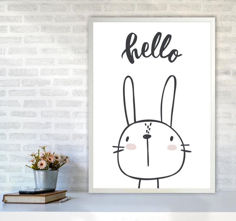 Hello Bunny Modern Print Animal Art Print A1 Oak Frame