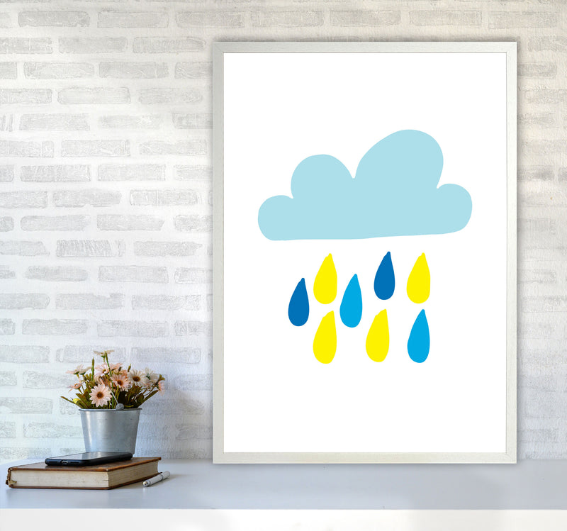 Blue Rain Cloud Modern Print A1 Oak Frame