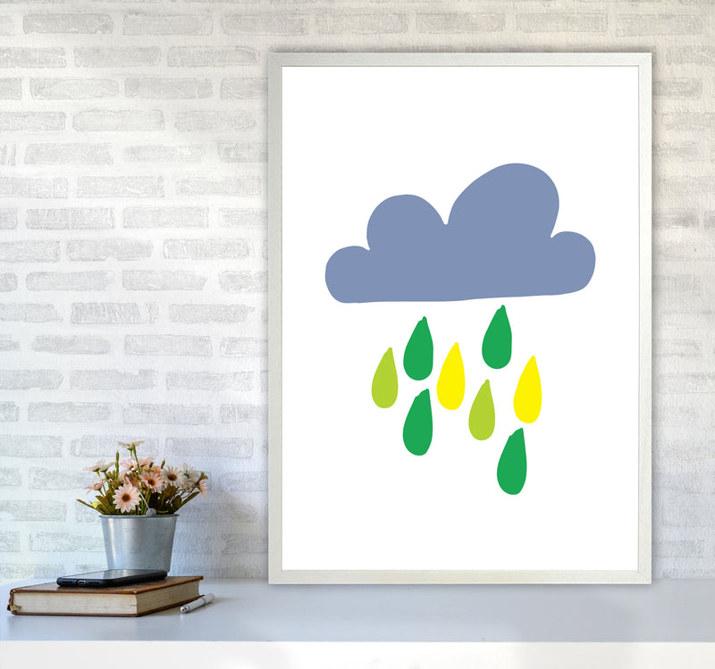 Dark Blue Rain Cloud Modern Print A1 Oak Frame