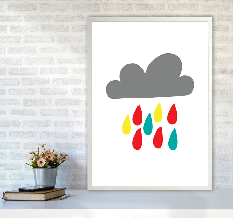 Grey Rain Cloud Framed Nursey Wall Art Print A1 Oak Frame