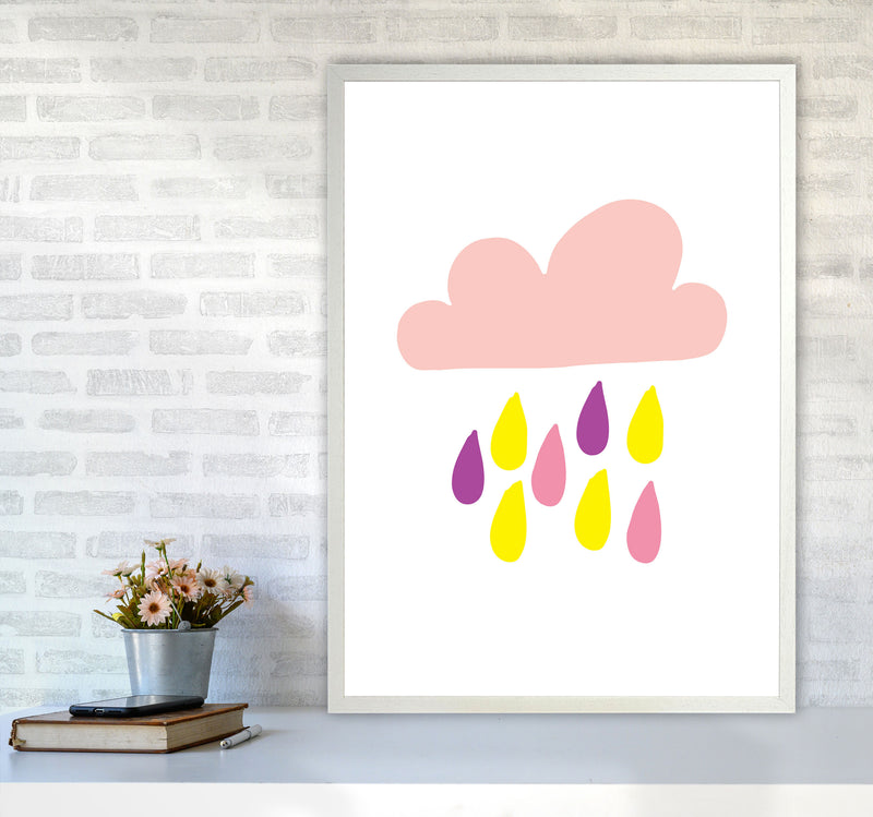 Pink Rain Cloud Framed Nursey Wall Art Print A1 Oak Frame