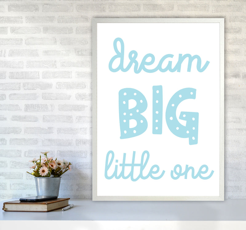 Dream Big Little One Blue Framed Nursey Wall Art Print A1 Oak Frame