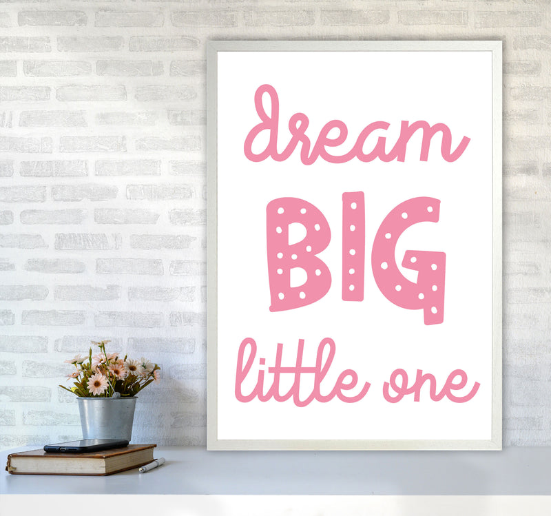 Dream Big Little One Pink Framed Nursey Wall Art Print A1 Oak Frame