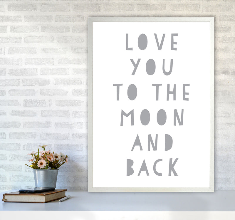 Love You To The Moon And Back Grey Framed Typography Wall Art Print A1 Oak Frame