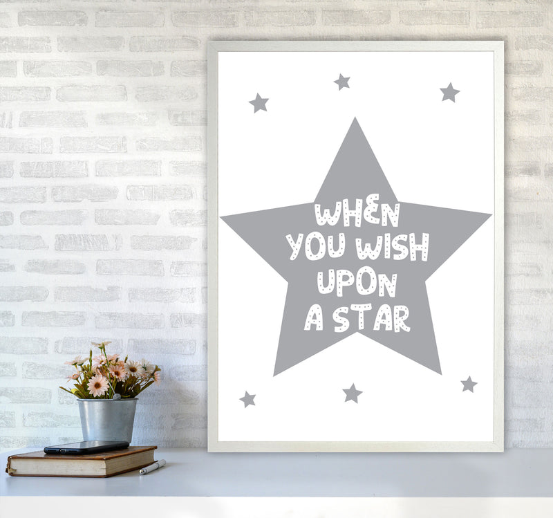 Wish Upon A Star Grey Framed Nursey Wall Art Print A1 Oak Frame