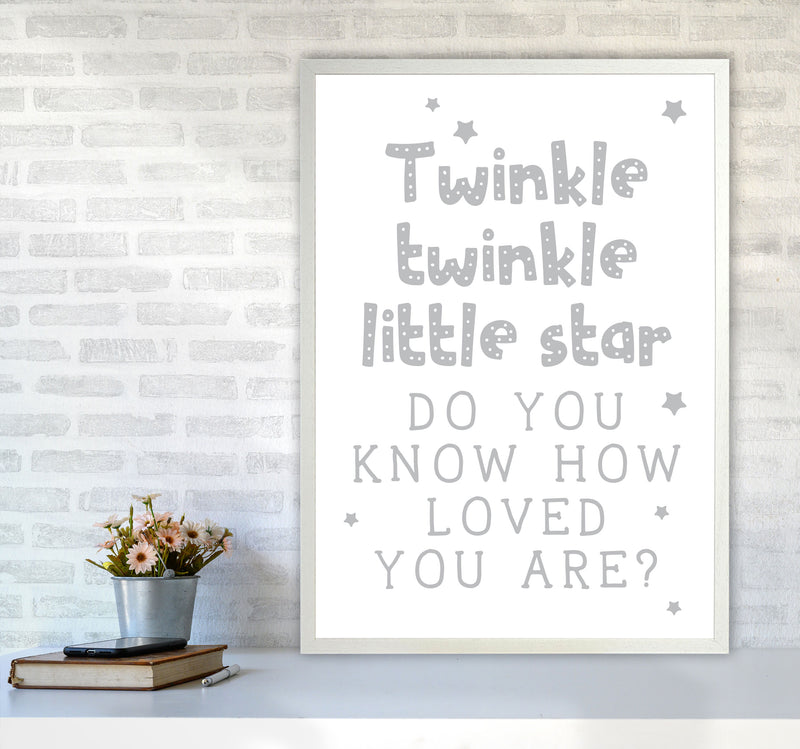 Twinkle Twinkle Little Star Grey Framed Nursey Wall Art Print A1 Oak Frame