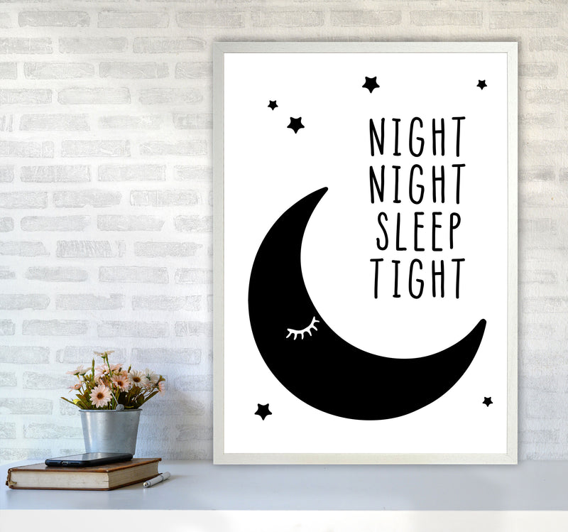 Night Night Moon Black Framed Nursey Wall Art Print A1 Oak Frame