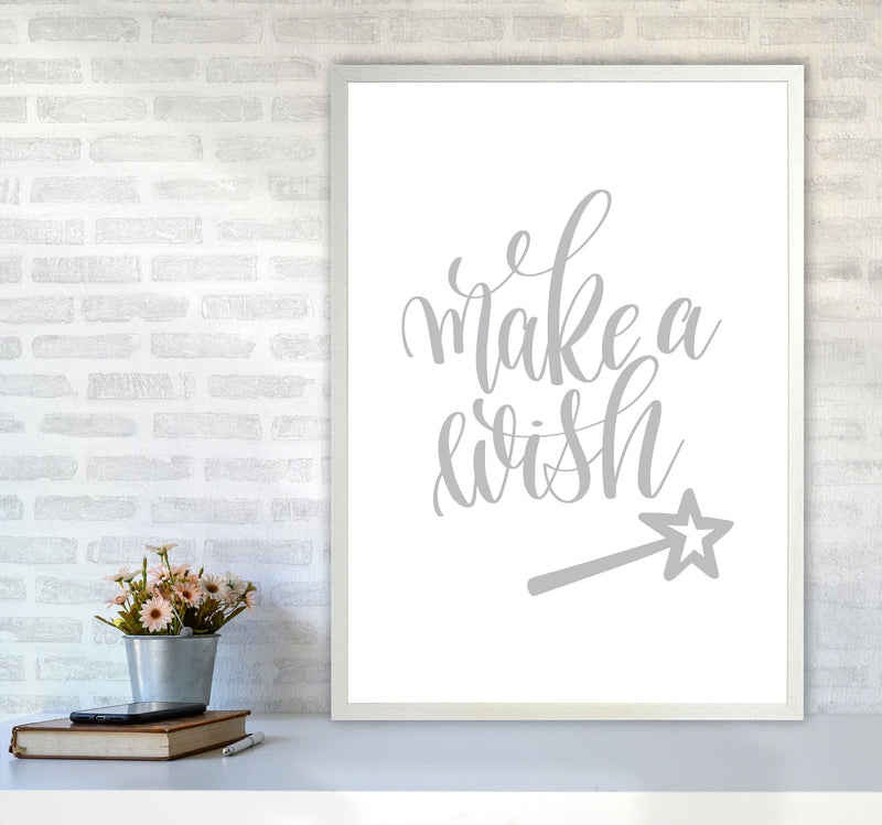 Make A Wish Grey Framed Typography Wall Art Print A1 Oak Frame