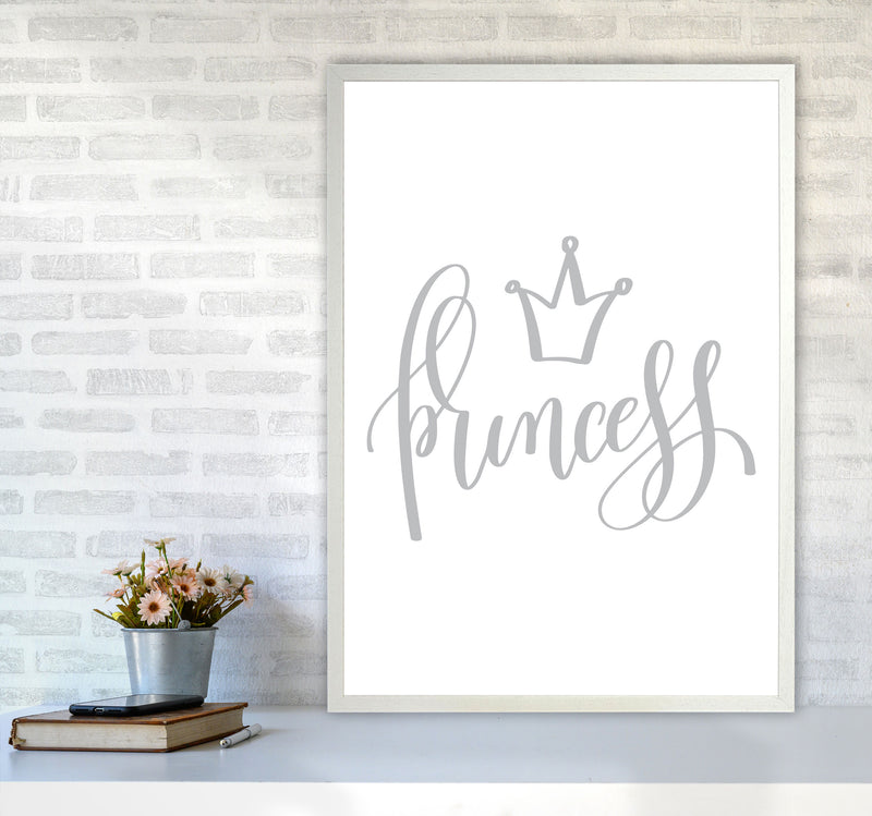 Princess Grey Framed Nursey Wall Art Print A1 Oak Frame