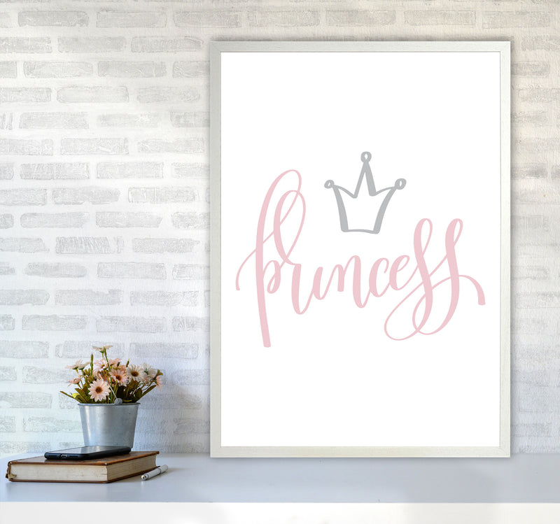 Princess Pink And Grey Framed Nursey Wall Art Print A1 Oak Frame