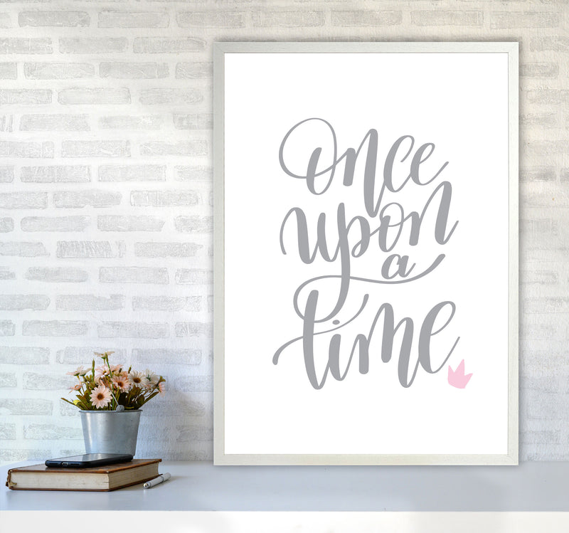 Once Upon A Time Grey Framed Typography Wall Art Print A1 Oak Frame