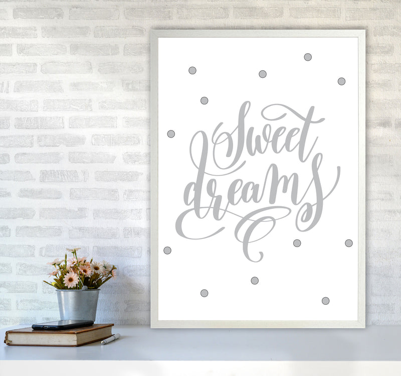 Sweet Dreams Grey Framed Nursey Wall Art Print A1 Oak Frame